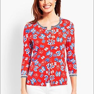 Talbots red butterfly motif cardigan size XL